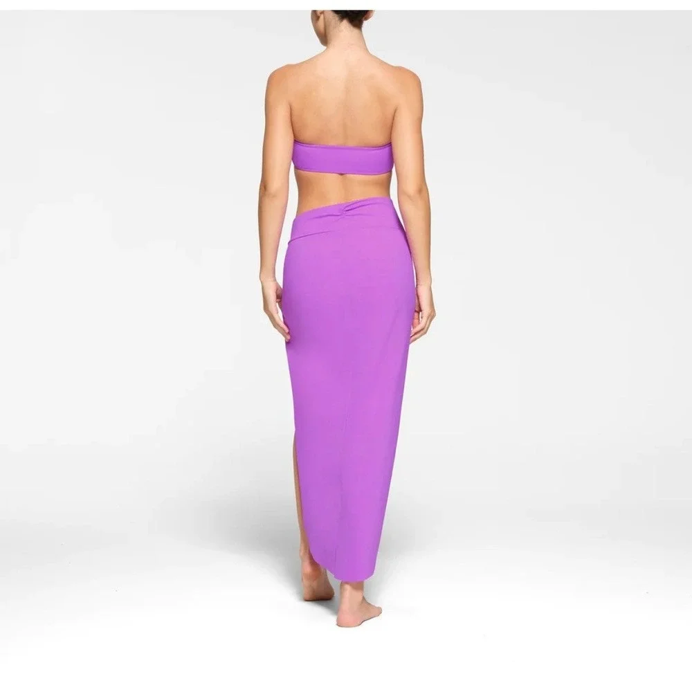 SKIMS Recycled Swim Sarong Skirt Knot‎ Front Drape Violet 3X